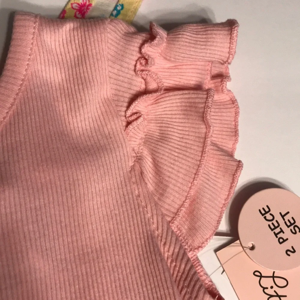 Toddler Girls jumper shorts Little Lass 2T butterfly overalls yellow pink new - Picture 5 of 8